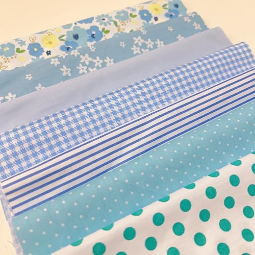 Cotton Fabric DIY Making Supplies Quilting Patchwork Fabric Fat Quarter Bundles DIY for Quilting Cotton Patchwork Cushions (Blue Flowers, 20" x 20") - color: 7pcs Blue Flowers, size: 20" x 20"