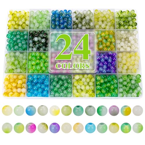 XSEINO About 1200+ pcs 6mm Glass Beads Green Bi-Color Bracelet Making Kit - color: Green Bi-Color Fusion Series