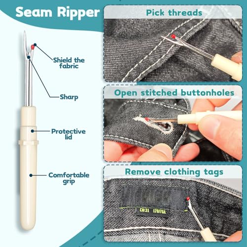 Lechchy 33 Pcs Sewing Tool Kit - with Automatic Needle Threader/Fish Mouth Easy Threader/Gourd and Thumb Shaped Simple Threader/Seam Rippers/Thread Snips/Drawstring Threaders/Awl/Thimbles/Needles - color: Style 1