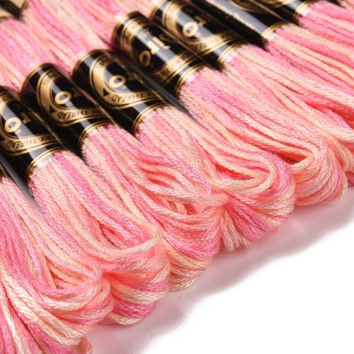 10 Skeins Pink 0.5mm 6-Ply Polyester Embroidery Floss Cross Stitch Threads Segment Dyed Gradient for DIY Craft Hand Sewing Knitting DIY Crafts Jewelry Making 8.75 Yards(8m)/Skein - color: Pink