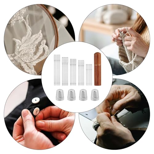 30pcs Large Eye Sewing Needles Kit, Stainless Steel Large Eye Embroidery Needles with Case and 4 Thimbles for Crochet Darning Yarn Knitting and Embroidery Projects