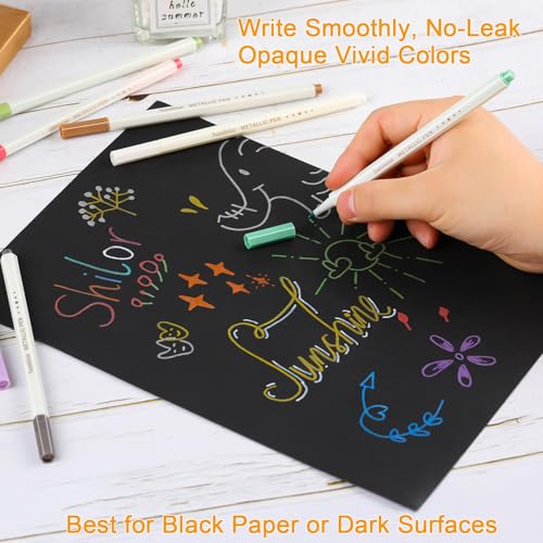 Sunshilor Metallic Markers Fine Point Metallic Marker Pens for Black Paper, Rock Painting, Easter Egg, Halloween Pumpkin, Card Making, Metal, Ceramic, Wine Glass, Set of 12