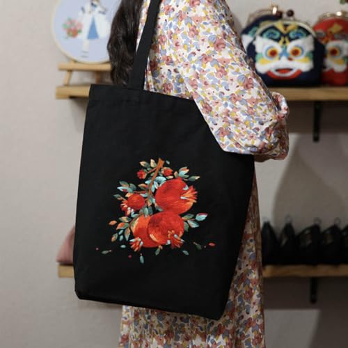 Canvas Tote Bag Embroidery Kit, Embroidery Kits for Beginners, Arts and DIY Crafts Embroidery Starter kit, Include Stamped Embroidery Bag, Threads, Embroidery Tools (Beige Bag with Pomegranate) - color: Beige Bag with Pomegranate
