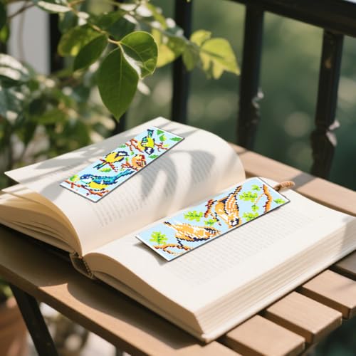 FREEBLOSS 6 Set Cross Stitch Bookmark Kit 11CT DIY Cross Stitch Kits Birds Stamped Embroidery Kit with Instructions Bookmark Making Set for Adult Beginners 8x2.4inch