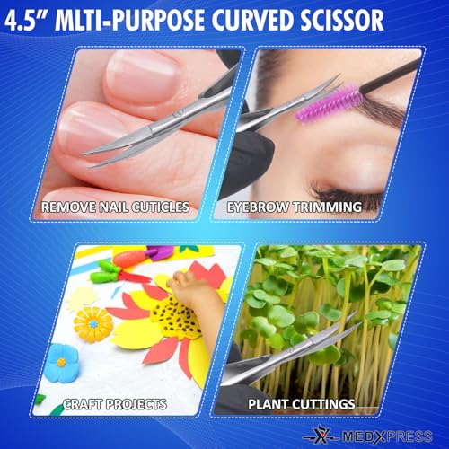 Micro Scissors 4.5" Curved Stainless Steel Embroidery Scissors Extra Sharp Applique Scissor Stitch Cutting for Eyebrow Trimming scissor for Grooming Sewing Arts & Craft Spring scissor.