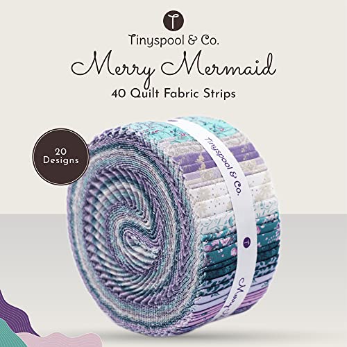 Tinyspool & Co.'s Twirlie Roll 40 Precut Quilting Fabric Strips for Quilting Supplies, Crafting, and Sewing, Soft Cotton Strip for Blanket, Rug, Upholstery, Home Decor, and Purse Making, Merry Mermaid - color: Merry Mermaid