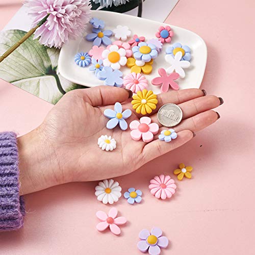 Beadthoven 240pcs Opaque Resin Flower Cabochons Assorted Colors No Hole Flatback Sunflower Bead Charms Embellishment Supplies for Gluing DIY Jewelry Earrings Rings - color: 0Daisy-Assorted#14.5~25mm