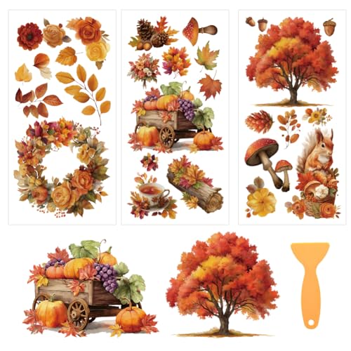 3 Sheets Autumn Rub on Transfers for Crafts, 12×6in - style: Fall Maple Leaves