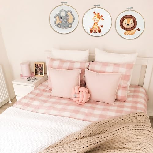 Trimits 3PK Cross Stitch Bundle – Counted Embroidery Kit, Beginner & All Level Starter Set, Complete with Instructions & Thread Children Wall Home DIY Décor – 13x13cm – Giraffe, Elephant, Lion - style: Giraffe, Elephant, Lion