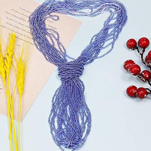 Size 11/0 Blue Sliver Lined Seed Beads Hank (1 Hank 3 Meters) Total 3 String Hanks About 6000pcs, 9 Meters String Seed Beads Strand Hanks(Blue -Silver Lined) - color: Blue -Silver Lined