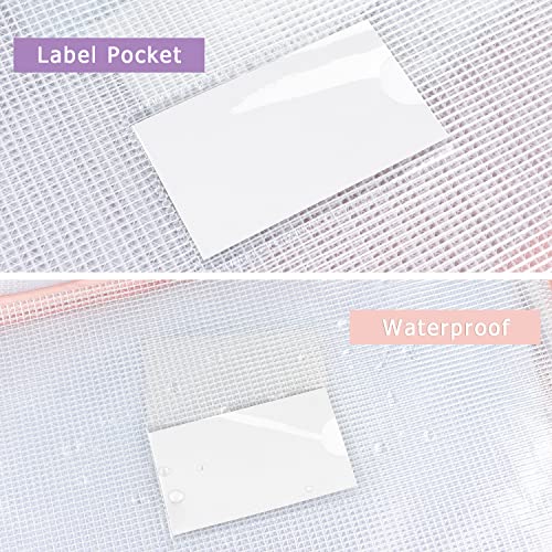 Tamaki 6 Pack Mesh Zipper Pouch Bags with Label Pocket, 13.5" x 9.5" - color: 6 Pack With Label Pocket