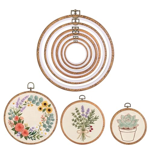 6PC Round Embroidery Hoops, Decorative Cross Stitch Hoops,Imitated Wood Frame for Embroidery Art Craft Sewing and Ornaments,6 Different Size（8/10/13.5/17/21.5/26cm，3.1/4/5.3/6.7/8.5/10.24inch）