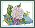 CaptainCrafts Cross Stitch Kits for Adults Stamped Printed 11CT Fabrics - color: Books and Roses, style: Stamped 11CT