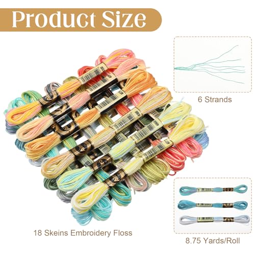 18 Pcs Friendship Bracelet String, Rainbow Embroidery Floss, Numbered Cross Stitch Thread for Bracelet Making Yarn, Craft Floss