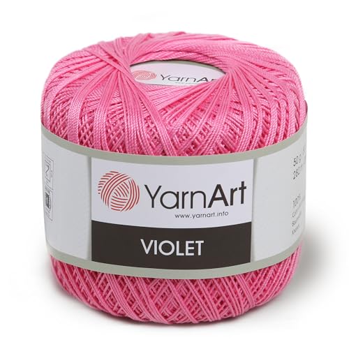 Yarn Art 1 Skein YarnArt Violet,100 Mercerized Cotton Yarn Threads Crochet Lace Hand Knitting Yarn Embroidery Arts Crafts (Pink 5001) - color: 5001