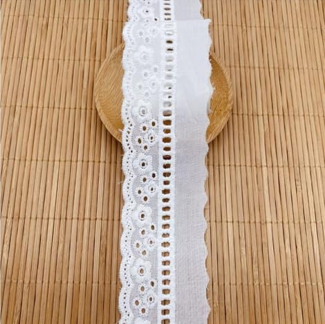 7Yards Cotton Lace Trim White Eyelet Lace Ribbon Bowknot Embroidery Scalloped Lace for Sewing Crafts, Dress, Dolls/Pets Clothes (White D) - color: White D