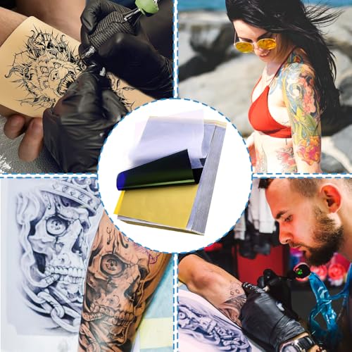 Tattoo Transfer Paper 50 Sheets, Thermal Stencil Paper for Tattooing, A4 Size 4 Layers Carbon DIY Stencil Tracing Paper, Combofix Tattoo Supplies for Studios & Beginners - size: 50Pcs