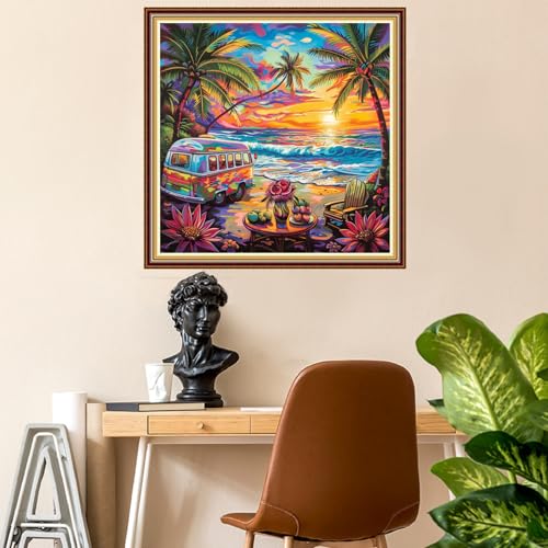 Fanxvivy Stamped Counted Cross Stitch Kits for Adults Printed Cross-Stitch Patterns 11CT Stamped or Counted Cross Stitching Embroidery Kit Needlepoint Kits-Sunset Afternoon Tea 18x18 inch - color: Artkits30