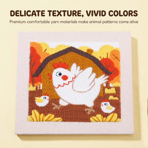 Harimau Embroidery Punch Needle kit Frame, Embroidery Starter Kits for Beginner,Punch Needle Fabric with Pattern,Threader, Yarns,Embroidery Hoops & Rug Punch (Coffee) - color: Coffee
