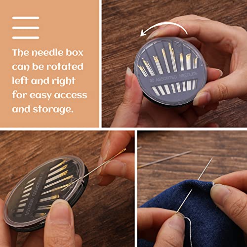 Premium Curved Leather Needles Kit - Assorted Sharp Needles (4 Sizes) with Threaders for Leather Repair & Art Crafts