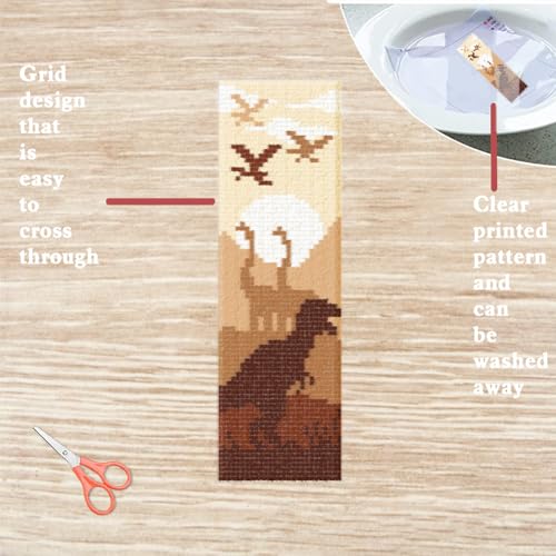 FREEBLOSS 6 Set Cross Stitch Bookmark Kit Dinosaur Scene 8"*2.4" 11CT - style: Dragon Scenery