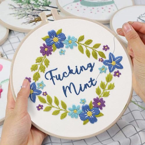 Louise Maelys Funny Flower Wreath Embroidery Kit for Beginners and Adults - color: Pattern 24