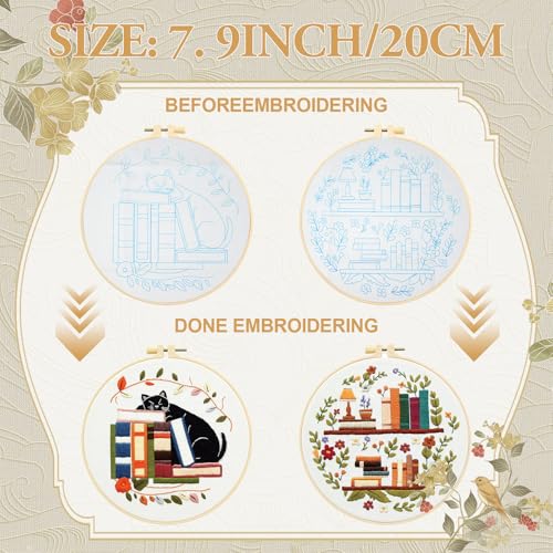 Kuabiz 5 Sets Embroidery Kits for Beginners Cross Stitch Kit for Adults Highland Book Pattern Embroidery Starter Kit Embroiderys Hoop Needlepoint Kits with Instruction Needles Threads - style: Book