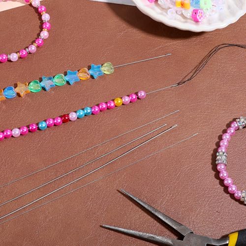 6 Pcs Beading Needles for Jewelry Making, 6 Thickness Styles Bead Spinner Needles Long Straight Beading Thread Needle Needle-Free Beadings Supplies for Beaded Bracelets (0.4/0.5/0.6/0.7/0.8/0.9 m)