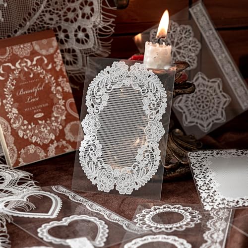 Lace Stickers for Scrapbooking, 30 Sheets Scrapbook Stickers Book for Wedding Invitations, Bridal Scrapbook Supplies, Transparent PET Stickers for Junk Journaling, Exquisite Lace Themed - color: Exquisite Lace