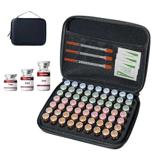 Peptide Vial Case for Fridge Storage - 63 Slots Organizer Holds 1-3ml Vials for Insulin, GLP-1, Peptides,Hard Shell Travel Case with Hand Strap,Black (Black-63 Slots) - color: Black