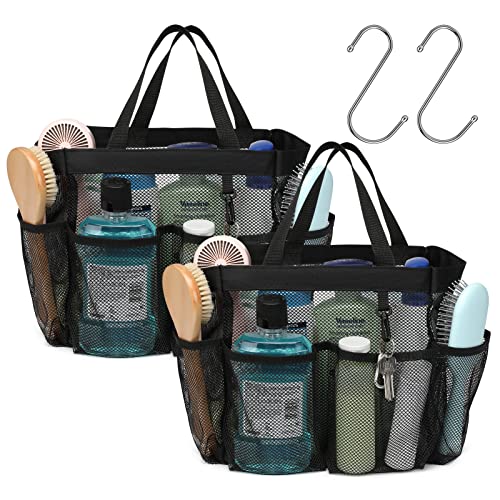 Mesh Shower Caddy Portable - 2 Packs, S-Hook, Shower Bag for Dorm Camping - color: 2 Pack Black, size: L (Classic Dorm Caddy)