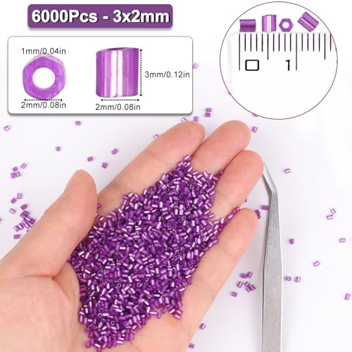 6000pcs Purple Bugle Beads Bulk, Embroidery Tube Short Beads for Jewelry Making, Bracelet,Necklaces Supplies,Craft DIY(3x2mm) - color: Deep Purple
