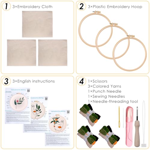 Punch Needle Kit for Adults Beginners - 3 Sets DIY Embroidery Starter Kit - color: 02-beauty