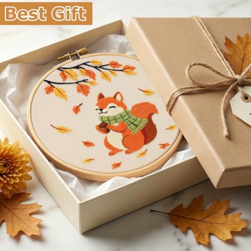 Louise Maelys Autumn Squirrel Embroidery Kit for Beginners Adults - color: Squirrel
