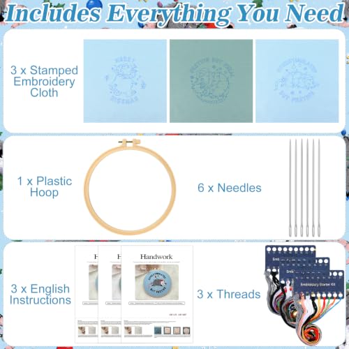 Mindsoft 3 Set Needlepoint Kit for Beginners with Hoop,Christmas Possum - style: Christmas Possum