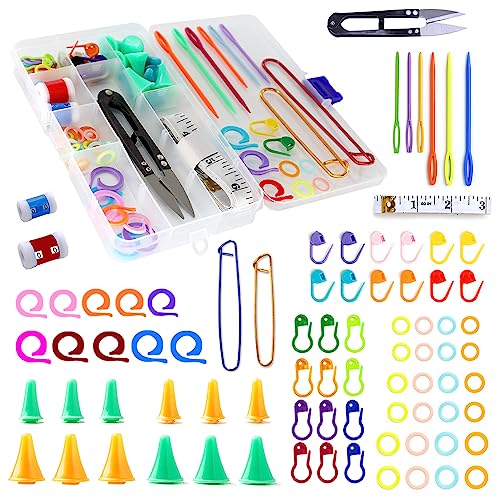 EXQUISS 18 Pairs Circular Wooden Knitting Needles Set With Colored Tube, 36 Pcs Single Pointed Bamboo Needles, 14 Pcs Aluminum Crochet Hooks Set Include Crochet Kits