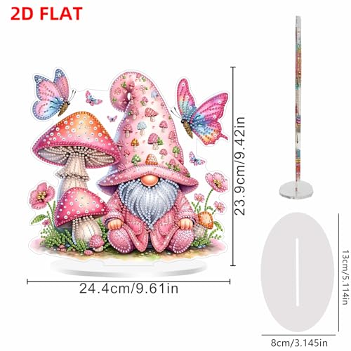 POETRYDRAW DIY Diamond Art Ornament Desktop Kit Mushroom Gnome, Stand Up Acrylic Diamonds Painting Ornament for Adults, 5D Special Diamond Gem Craft Tabletop Placement Board Kit - color: Mushroom Gnome