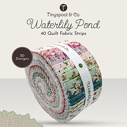 Tinyspool & Co.'s Twirlie Roll 40 Precut Quilting Fabric Strips for Quilting Supplies, Crafting, Sewing, Soft Cotton Strip for Blanket, Rug, Upholstery, Home Decor, and Purse Making, Waterlily Pond - color: Waterlily Pond