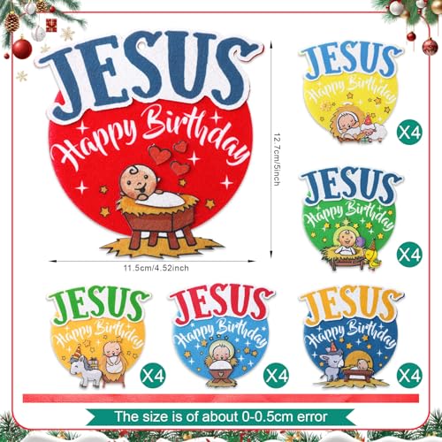 HunnmingRe 24 Set Happy Birthday Jesus Craft Kit Christmas Felt DIY Wall Hanging Ornaments for Sunday School Classroom Religious Christian Xmas Party Game Favor Gifts