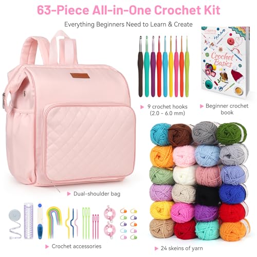 Coopay All-in-One Crochet Kit for Beginners Adults Kids-Ideal Crochet Gift - color: Pink Backpack