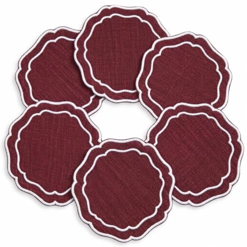 Linen Coasters for Drinks, Set of 6, 6 inch, Cinnabar - color: 1270 - Cinnabar, size: 6 inches