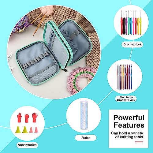 Crochet Hook Case with Zipper and Web Pockets for Crochet Needles/Knitting Accessories - Lightweight Organizer Bag for Crochet Hook Kit Tools