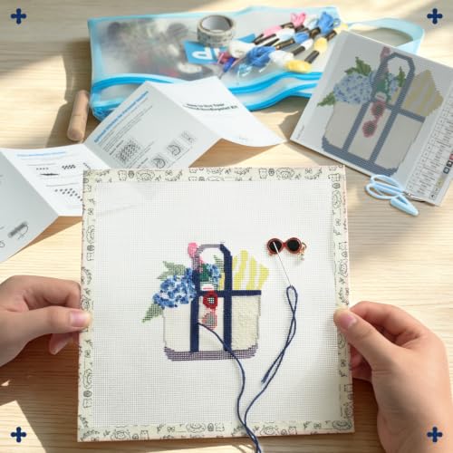 Kaitiaki 18 mesh Needlepoint Canvas Kit, 8 in Painted Canvas Set with Embroidery Floss, Needles, Guide Card, Instruction, Threader, Scissors & Project Bag for Crafter Gift(Tote Bag) - color: Tote Bag, size: 18 mesh