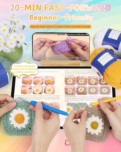 Coopay Crochet Kit for Beginners, Easy Granny Square Crochet Blanket Kit - color: Green - Daisy