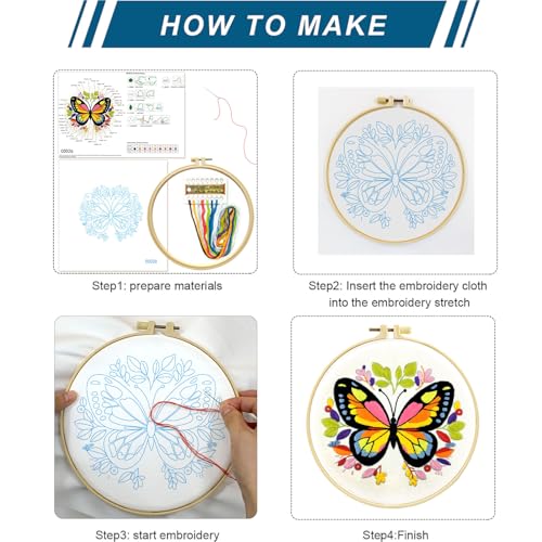 Zhenqing Butterfly Embroidery Kit 11.4x11.4 Inch - Complete Embroidery Set with Fabric, Threads, Needles & Hoop - Beginner-Friendly DIY Craft Kit for Adults (C0041) - color: C0041
