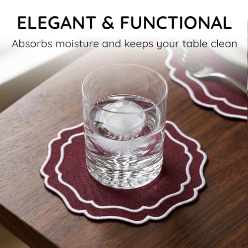 Linen Coasters for Drinks, Set of 6, 6 inch, Cinnabar - color: 1270 - Cinnabar, size: 6 inches