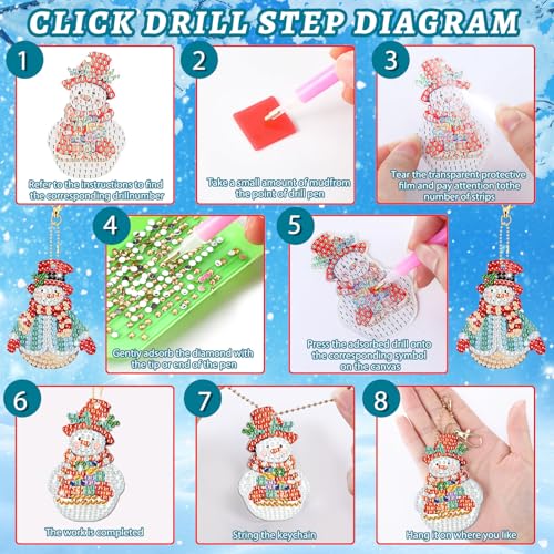 20 Pcs Christmas Diamond Art Ornaments Diamond Painting Keychain Kits - style: Snowman