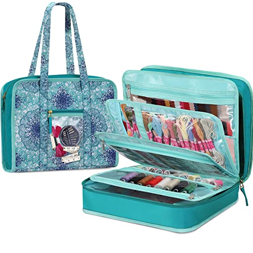FINPAC Sewing and Craft Supplies Storage Tote Bag with Clear Pockets - color: Emerald Illusions