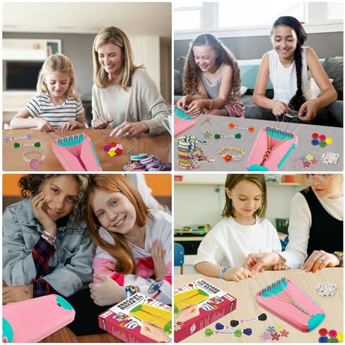 Maynacs Friendship Bracelet Making Kit for Girls 8-12, 28 Pre-Cut Threads - color: Pink/Cyan