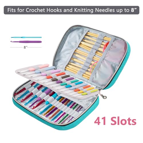 MYBAGZING Crochet Hook Case, Quilted Organizer for Crochet Hooks up to 8" - color: Teal